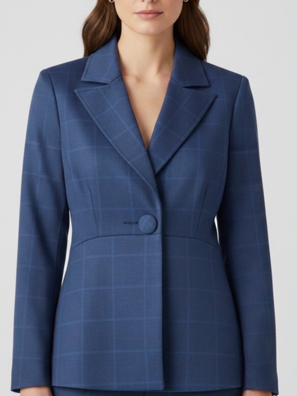 NWOT! CAbi 5475 Sunset Kiss Windowpane Plaid Blazer, 4, Navy/Blue